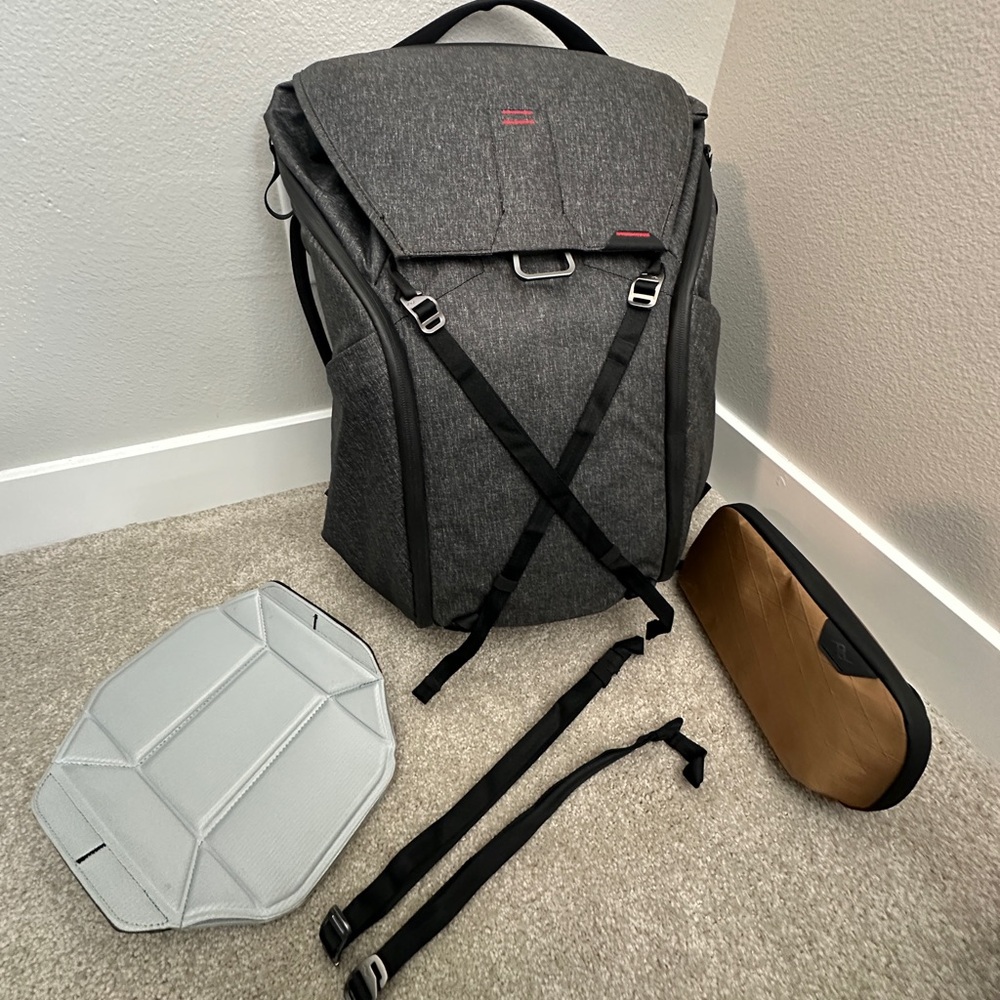 Gray Backpack with Accessories